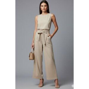 Halogen Women's Beige Pleated Front  High Waisted Wide Leg Trouser Size 0